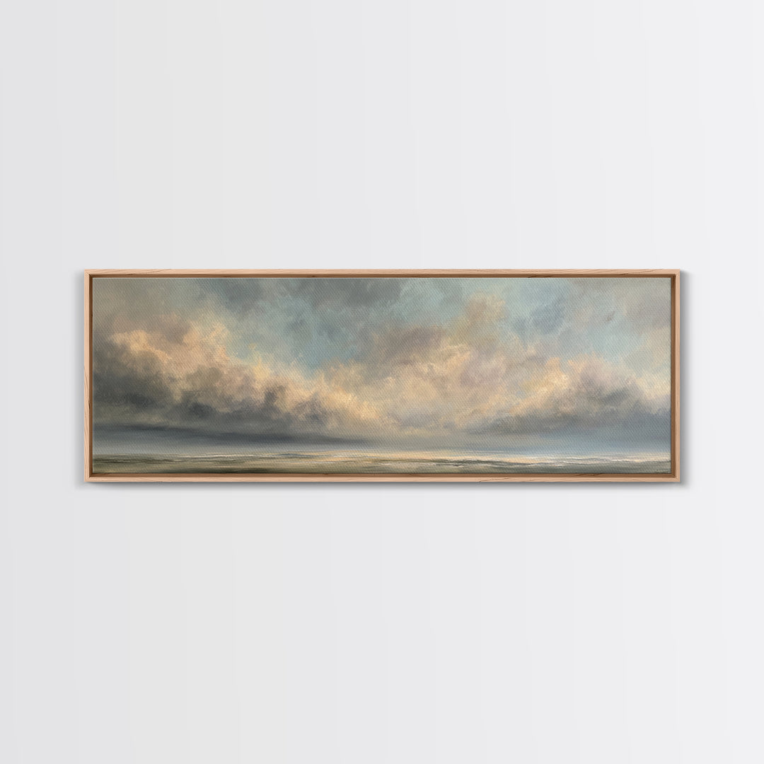 Large Cloudscape with Gentle Movement Framed Canvas Print, Living Room Art, Painting, Living Room Decor, Fine Art, Living, LIR-3x1-59