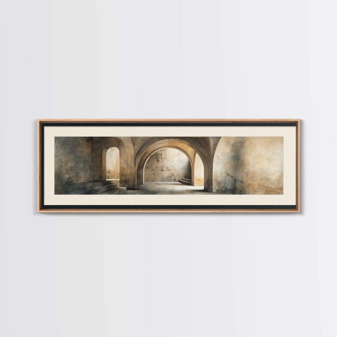 Black and White Architectural Arch Composition Canvas Print, Living Room Art, Digital Wall Art, Living Room Decor, Living, LIR-3x1-71