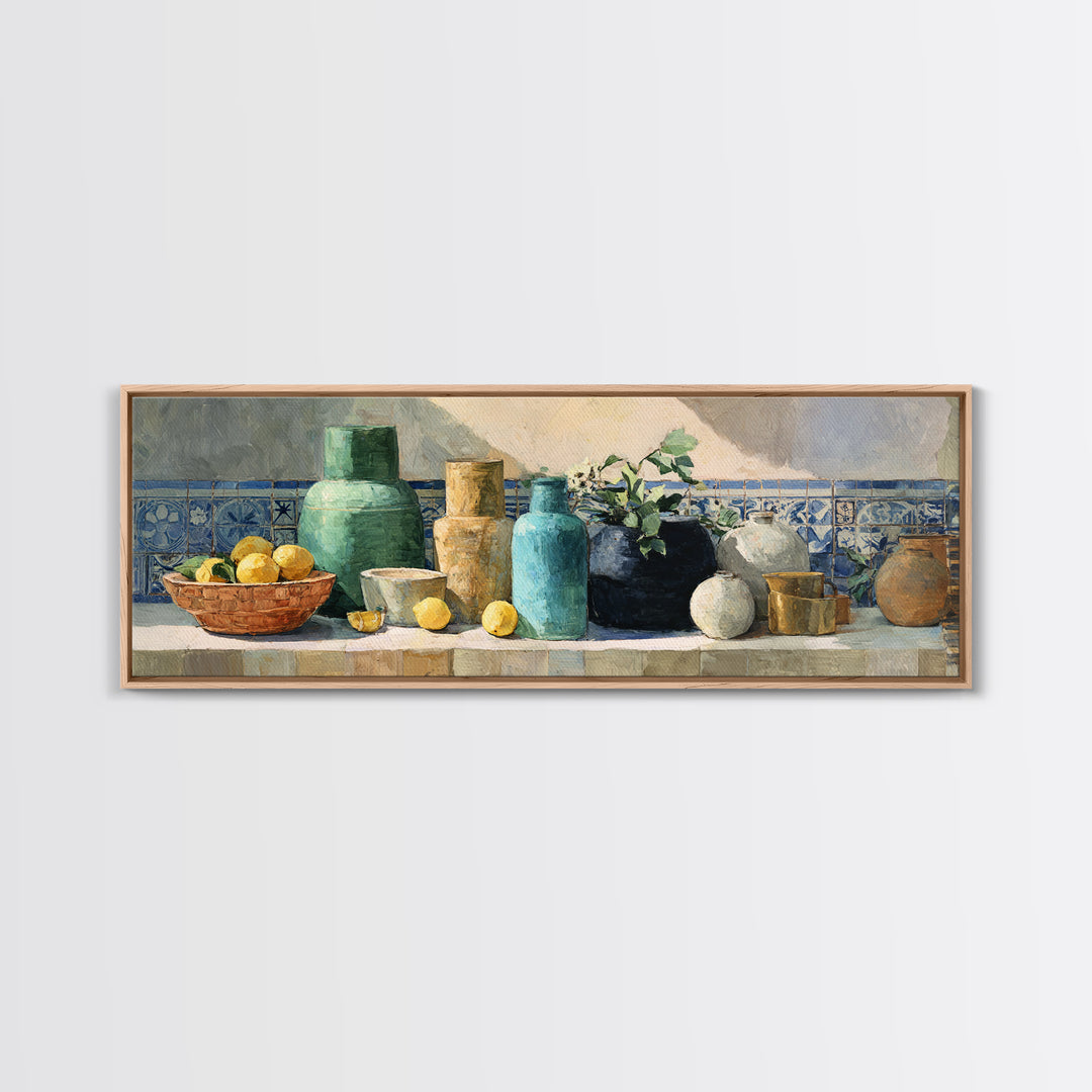 Warm Mediterranean Lemon Still Life Framed Canvas Print, Living Room Art, Apartment Decor, Living Room Decor, Fine Art, Living, LIR-3x1-82