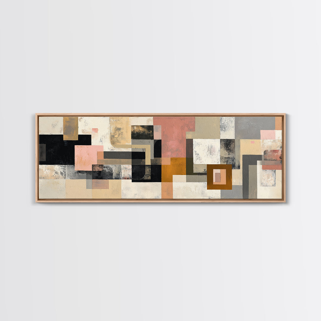 Mid Century Geometric Artwork Canvas Print, Living Room Art, Textured Painting, Living Room Decor, Abstract Art, Living, LIR-3x1-96