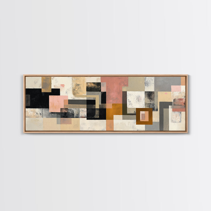 Mid Century Geometric Artwork Canvas Print, Living Room Art, Textured Painting, Living Room Decor, Abstract Art, Living, LIR-3x1-96