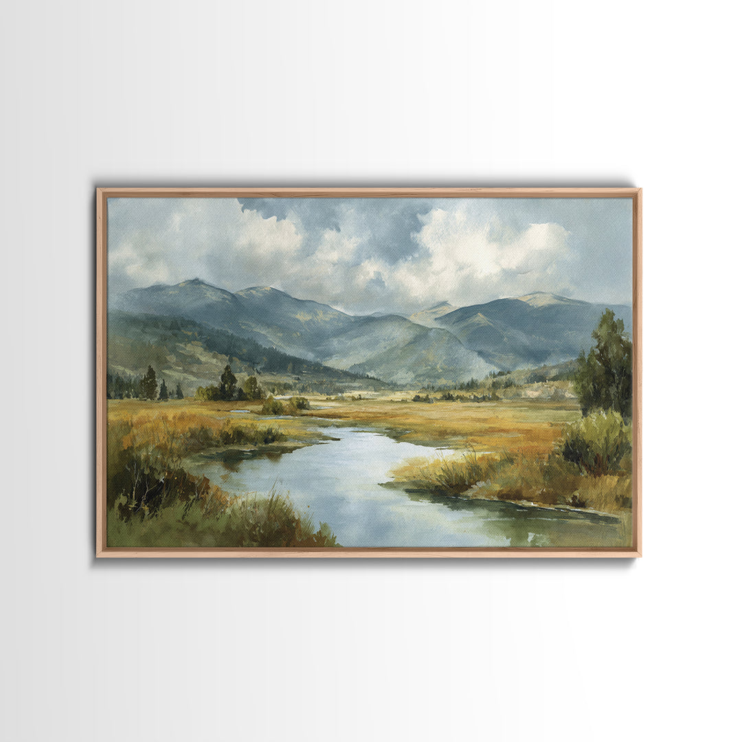 Classic Mountain Panorama for Cozy Interiors Framed Canvas Print, Living Room Art, Boho Wall Art, Living Room Decor, Living, LIR-3x2-20