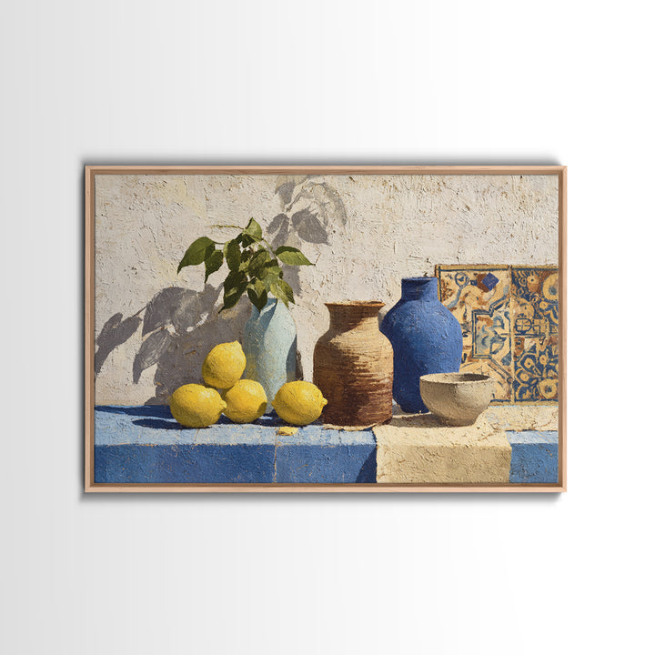 Warm Mediterranean Lemon Still Life Canvas Print, Living Room Art, Art Nouveau, Living Room Decor, Oil Painting, Living, LIR-3x2-22