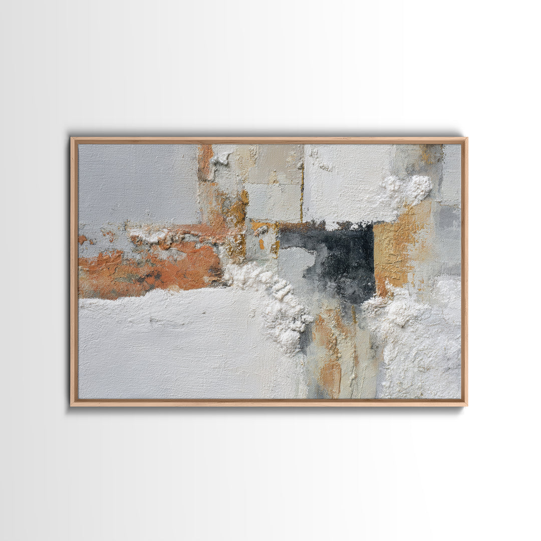 Monochrome Stone Texture Abstraction Framed Canvas Print, Living Room Art, Dopamine Decor, Living Room Decor, Fine Art, Living, LIR-3x2-25