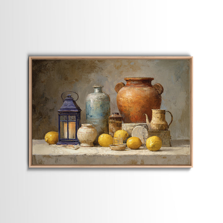 Warm Mediterranean Lemon Still Life Framed Canvas Print, Living Room Art, Printable Art, Living Room Decor, Fine Art, Living, LIR-3x2-46