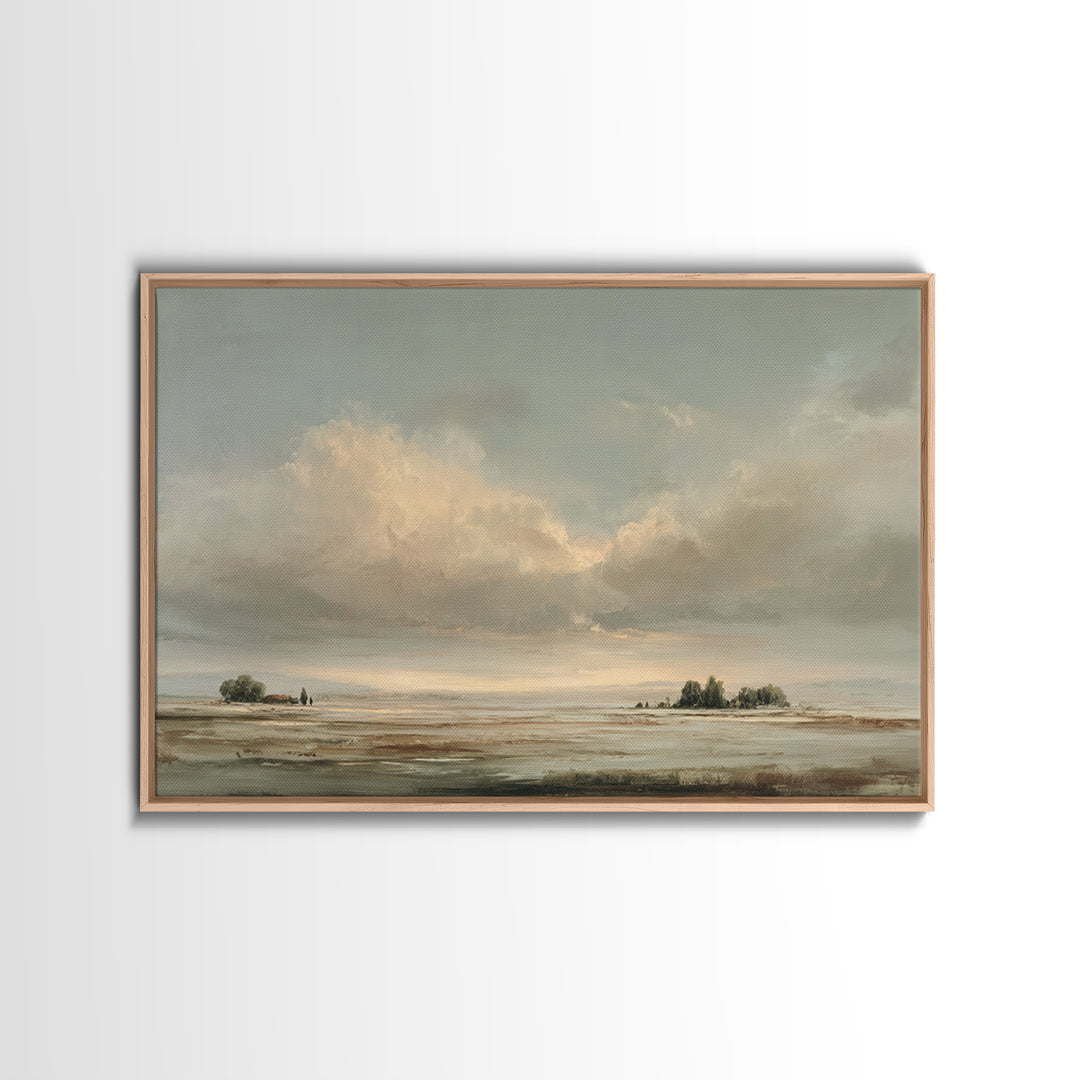 Large Cloudscape with Gentle Movement Framed Canvas Print, Living Room Art, Home, Living Room Decor, Oil Painting, Living, LIR-3x2-47