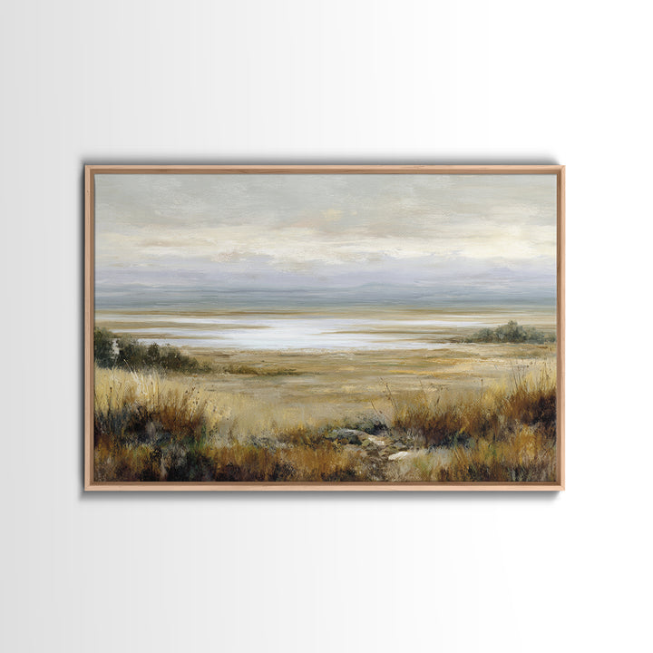 Modern Landscape with Expansive Calm Sky Framed Canvas Print, Living Room Art, Art Nouveau, Living Room Decor, Fine Art, Living, LIR-3x2-55