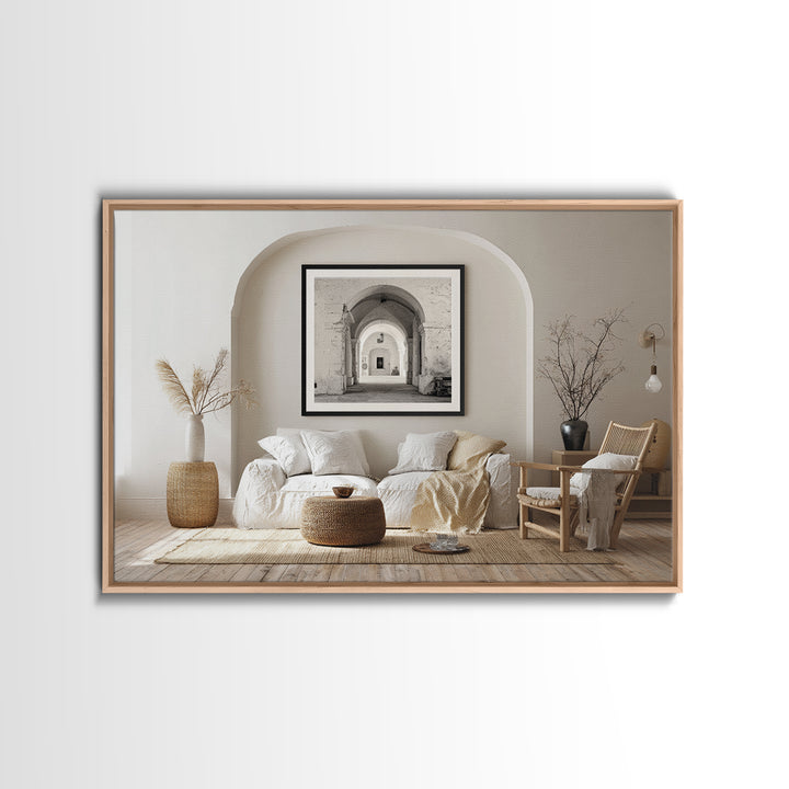 Black and White Architectural Arch Composition Framed Canvas Print, Living Room Art, Home, Living Room Decor, Oil Painting, LIR-3x2-59