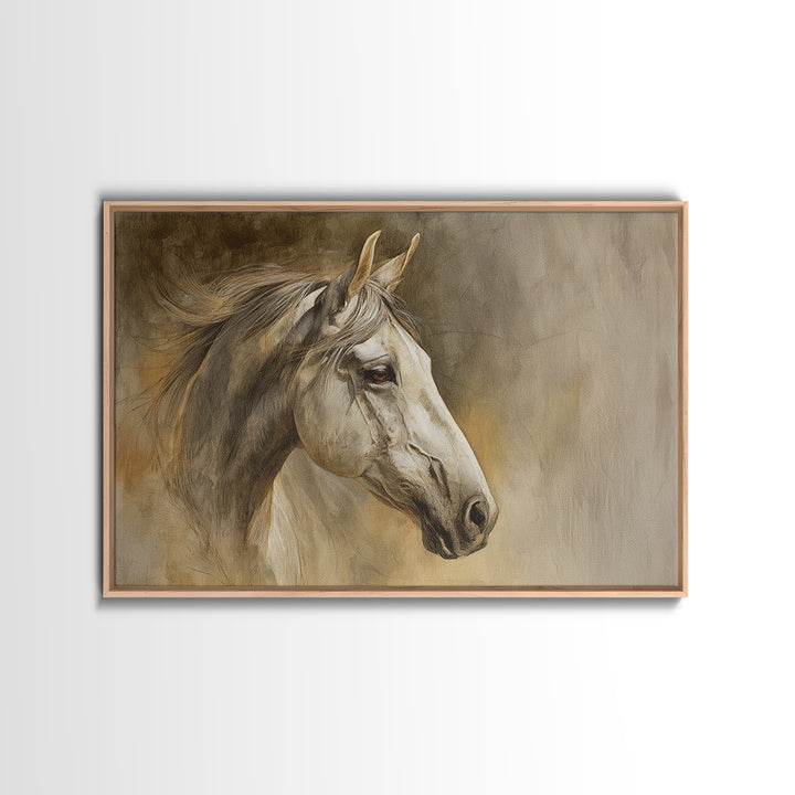 Contemporary Horse Portrait Framed Canvas Print, Living Room Art, Boho Wall Art, Living Room Decor, Oil Painting, Living, LIR-3x2-86