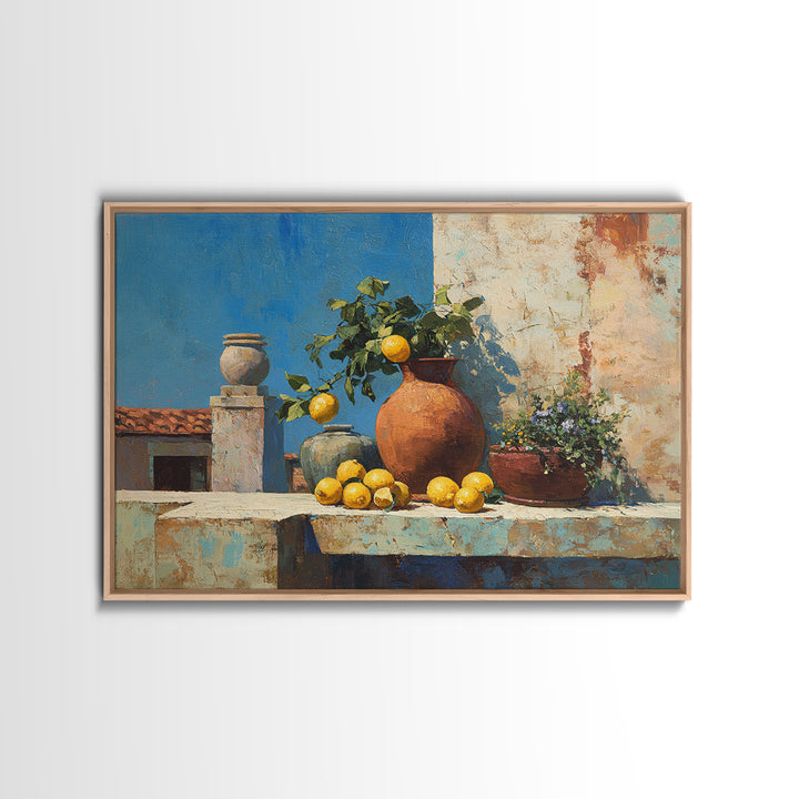 Warm Mediterranean Lemon Still Life Canvas Print, Living Room Art, Dopamine Decor, Living Room Decor, Abstract Art, Living, LIR-3x2-94