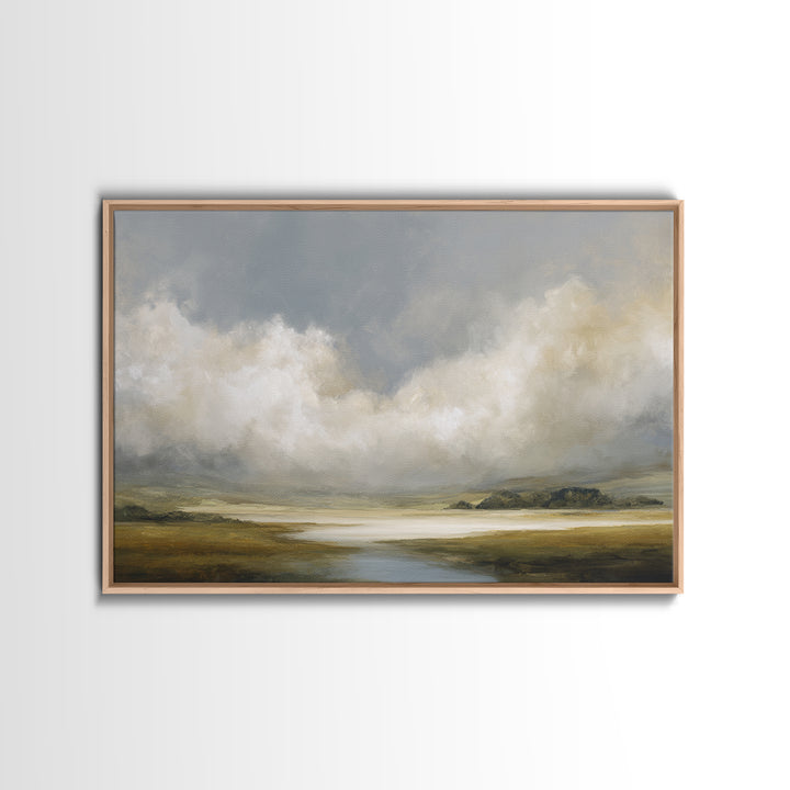 Large Cloudscape with Gentle Movement Framed Canvas Print, Living Room Art, Mid Century Modern, Living Room Decor, Living, LIR-3x2-95