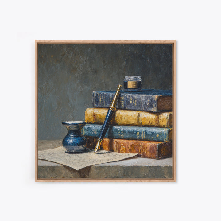 Dignified Law Books and Fountain Pen Still Canvas Print, Law Office Art, Lawyer, Office Decor, Fine Art, Counsel, Neutral Decor, LOA-1x1-50
