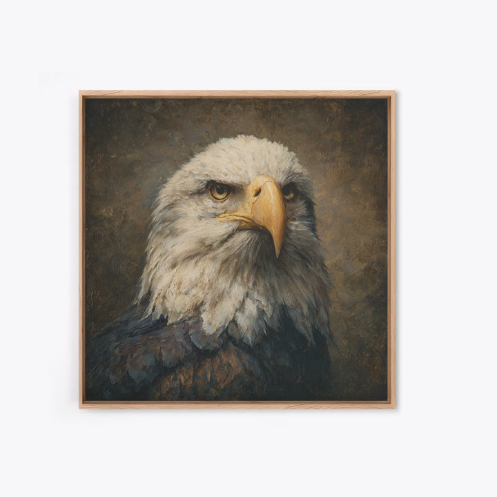 Eagle Portrait with Solemn Presence Framed Canvas Print, Law Office Art, Bookish Wall Art, Office Decor, Fine Art, Counsel, LOA-1x1-6