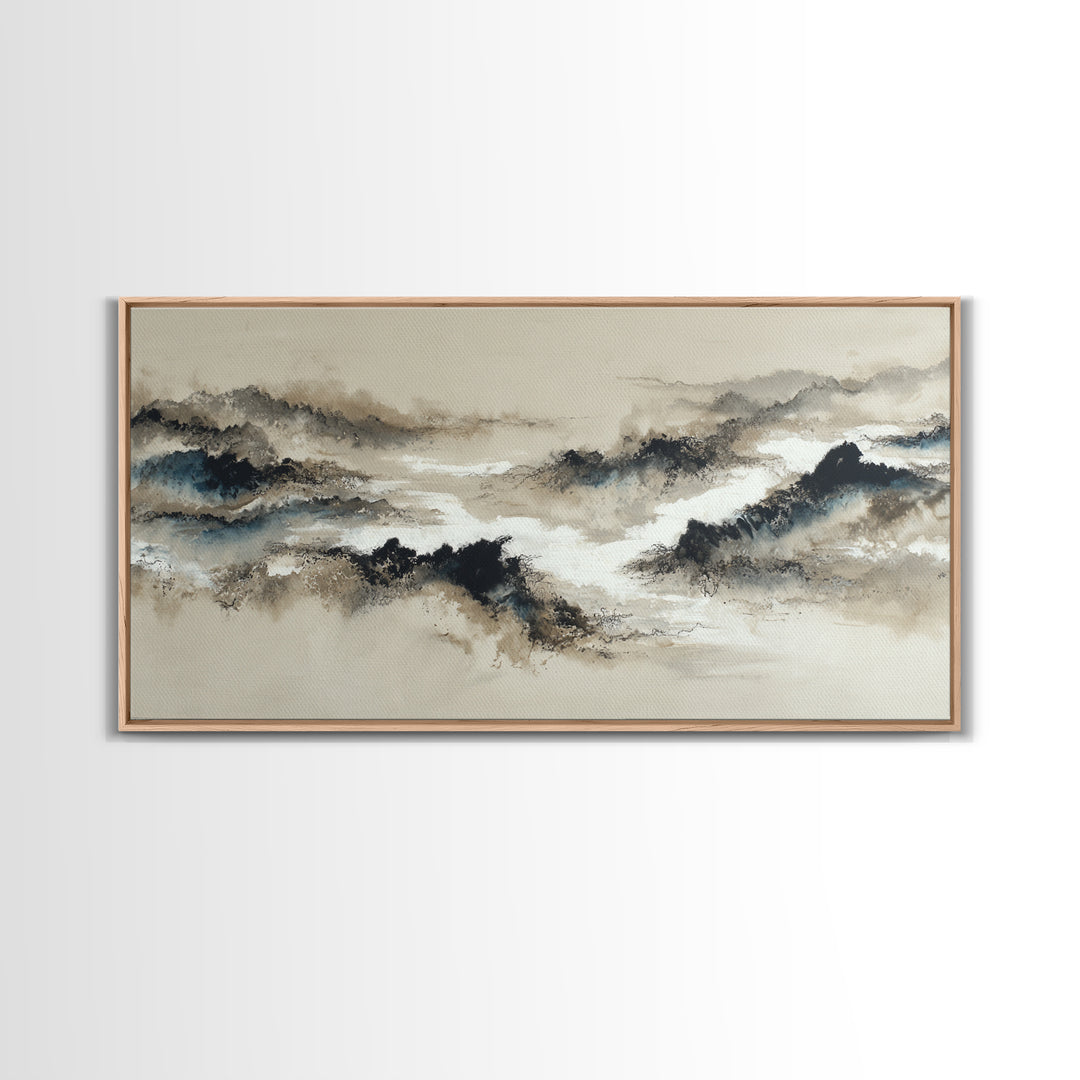 Ink Wash Mountain Symbolizing Stability Framed Canvas Print, Law Office Art, Modern Decor, Office Decor, Fine Art, Counsel, LOA-2x1-16