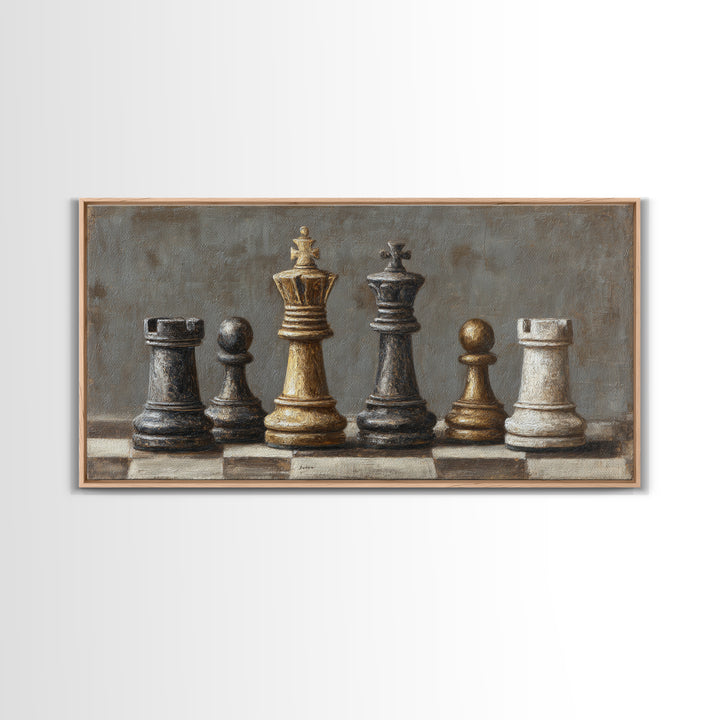 Single Chess King Framed Canvas Print, Law Office Art, Home Decor, Office Decor, Fine Art, Counsel, Minimalist Decor, LOA-2x1-18