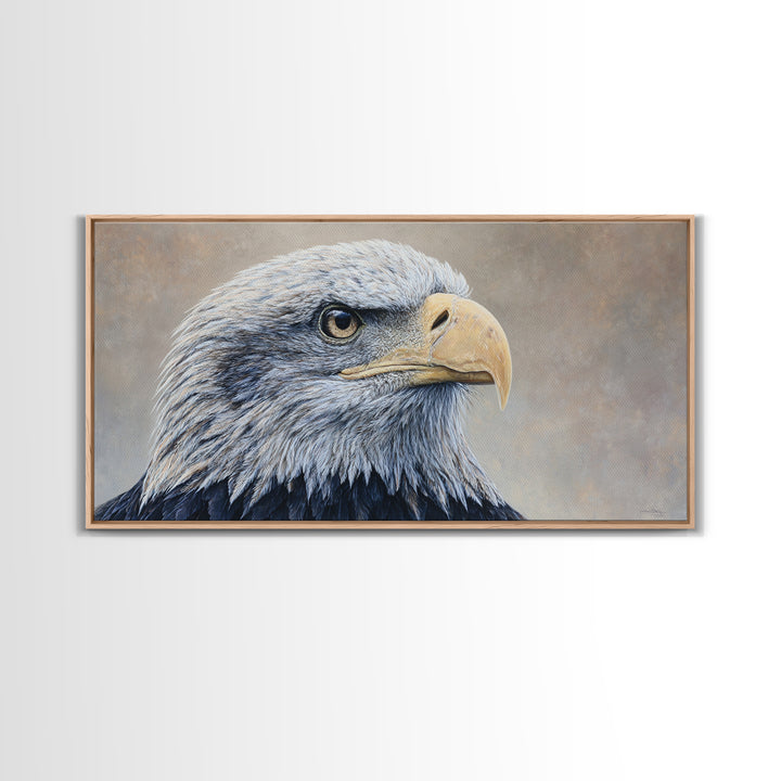 Eagle Portrait with Solemn Presence Canvas Print, Law Office Art, Neutral Decor, Office Decor, Fine Art, Counsel, Wall Art, LOA-2x1-26