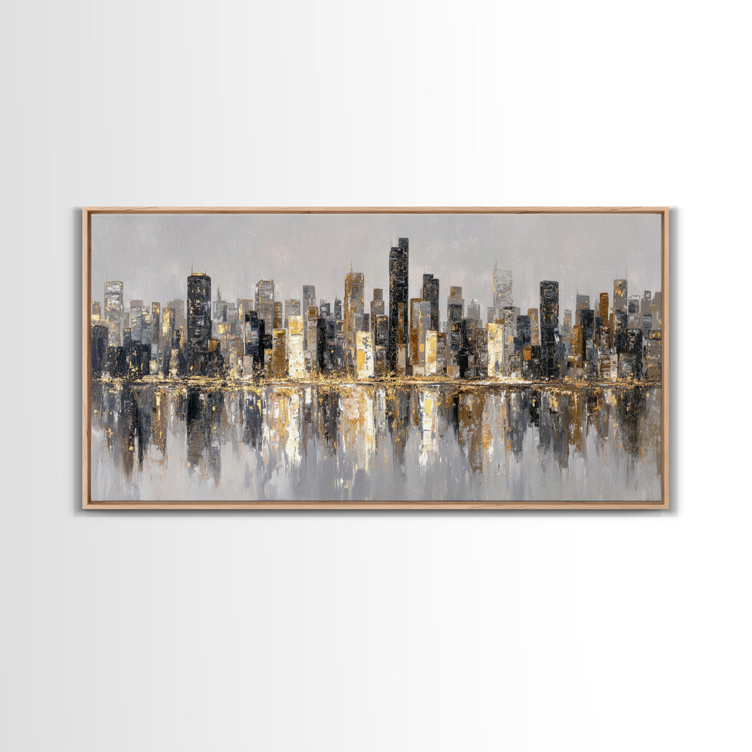 Quiet City Skyline Framed Canvas Print, Law Office Art, Digital Prints, Office Decor, Abstract Art, Counsel, Gifts for Lawyers, LOA-2x1-56