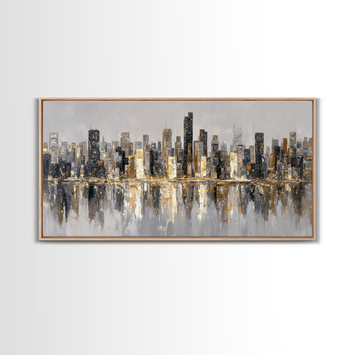 Quiet City Skyline Framed Canvas Print, Law Office Art, Digital Prints, Office Decor, Abstract Art, Counsel, Gifts for Lawyers, LOA-2x1-56