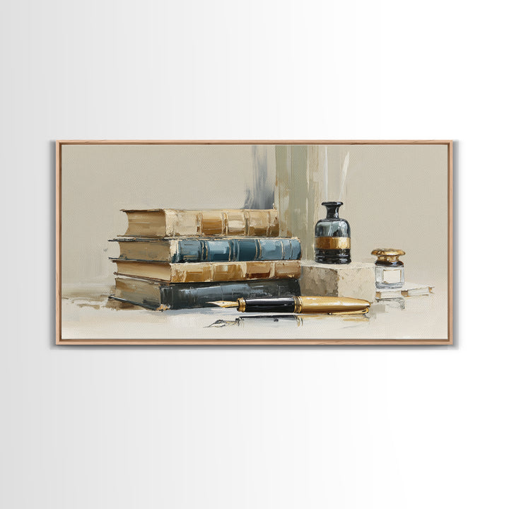 Dignified Law Books and Fountain Pen Still Canvas Print, Law Office Art, Minimalist Decor, Office Decor, Fine Art, Counsel, LOA-2x1-70