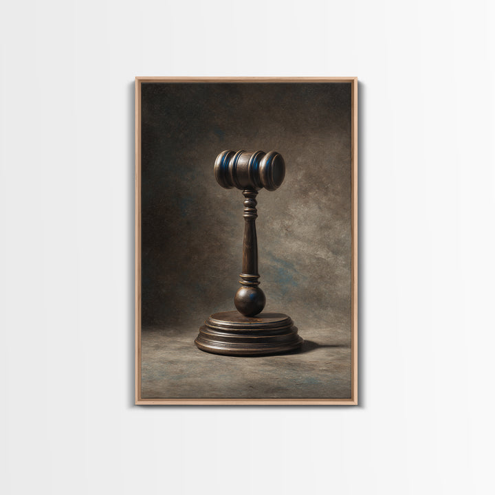 Classic Gavel Still Life Framed Canvas Print, Law Office Art, Boho Decor, Office Decor, Oil Painting, Counsel, Digital Prints, LOA-2x3-21