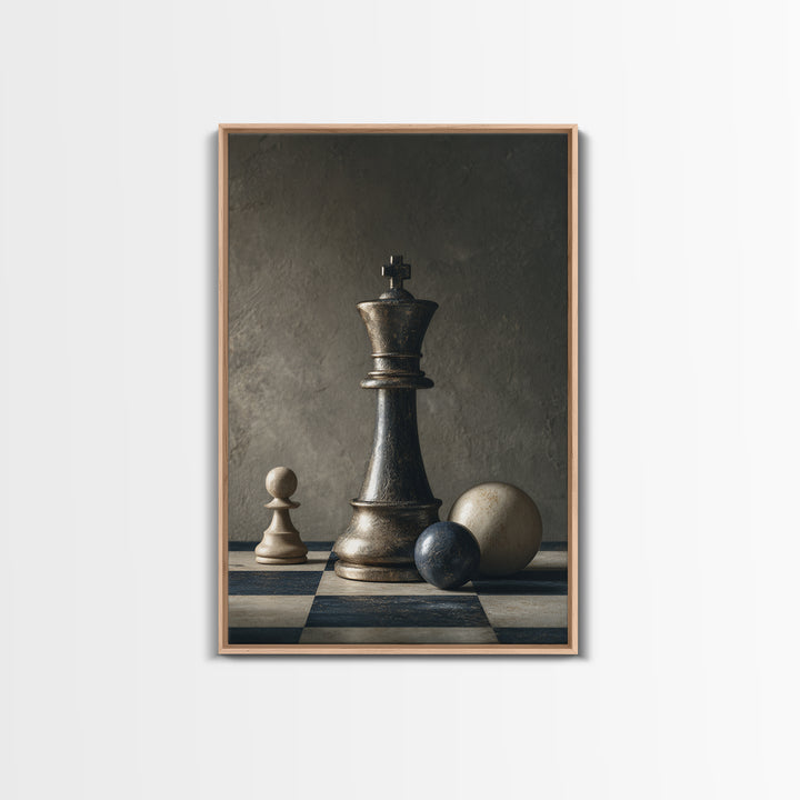 Single Chess King Framed Canvas Print, Law Office Art, Gallery Decor, Office Decor, Fine Art, Counsel, Contemporary Art, LOA-2x3-30