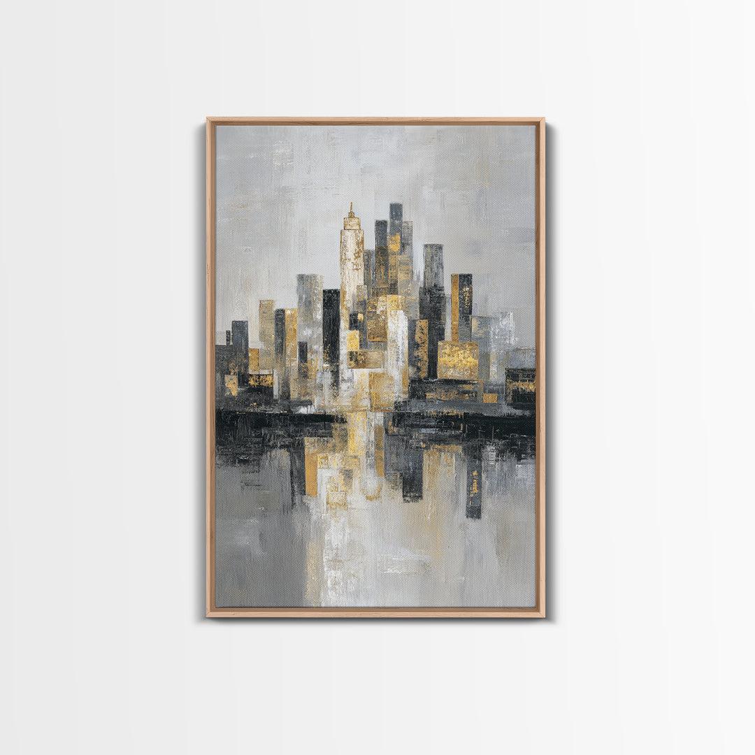 Quiet City Skyline Framed Canvas Print, Law Office Art, Lawyer, Office Decor, Abstract Art, Counsel, Neutral Decor, LOA-2x3-44
