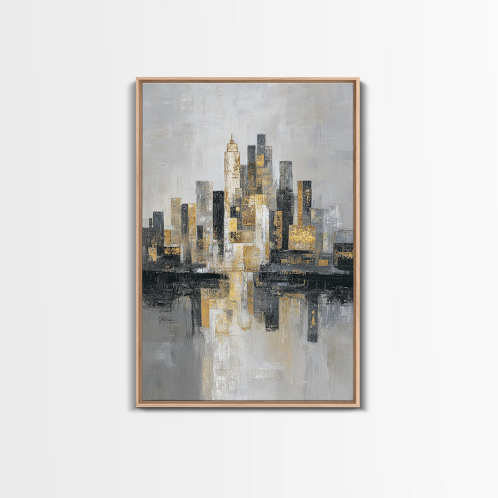 Quiet City Skyline Framed Canvas Print, Law Office Art, Lawyer, Office Decor, Abstract Art, Counsel, Neutral Decor, LOA-2x3-44