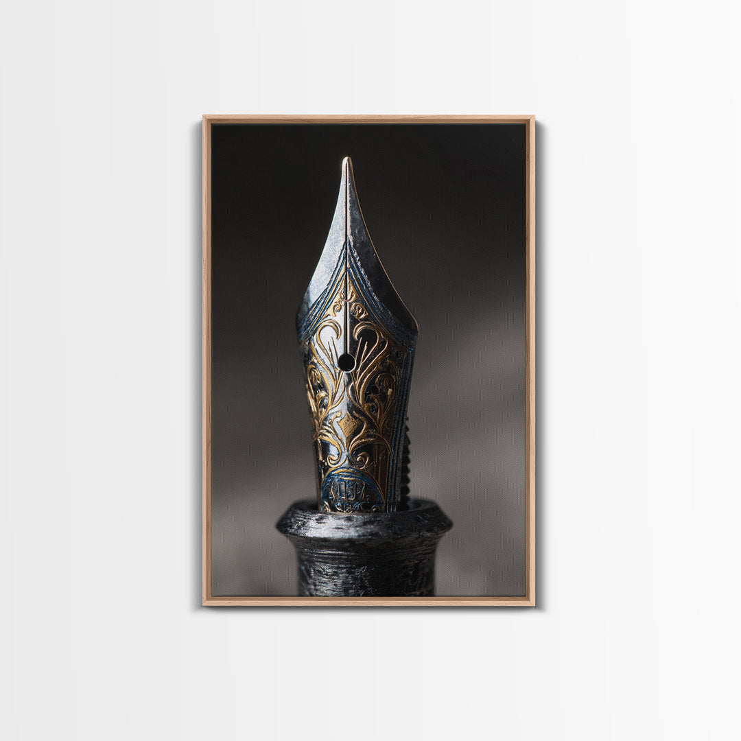 Fountain Pen Nib Closeup Framed Canvas Print, Law Office Art, Law School Gifts, Office Decor, Fine Art, Counsel, LOA-2x3-55
