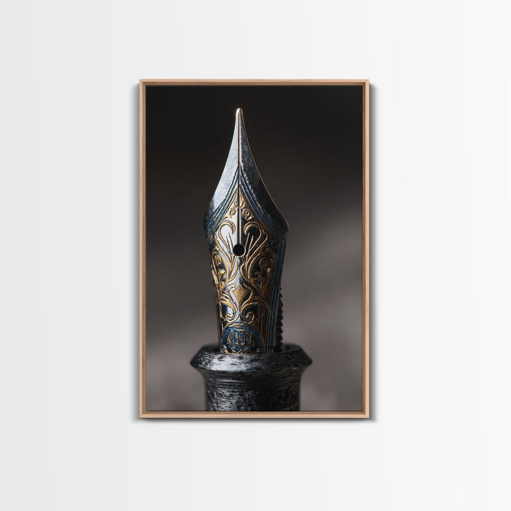 Fountain Pen Nib Closeup Framed Canvas Print, Law Office Art, Law School Gifts, Office Decor, Fine Art, Counsel, LOA-2x3-55