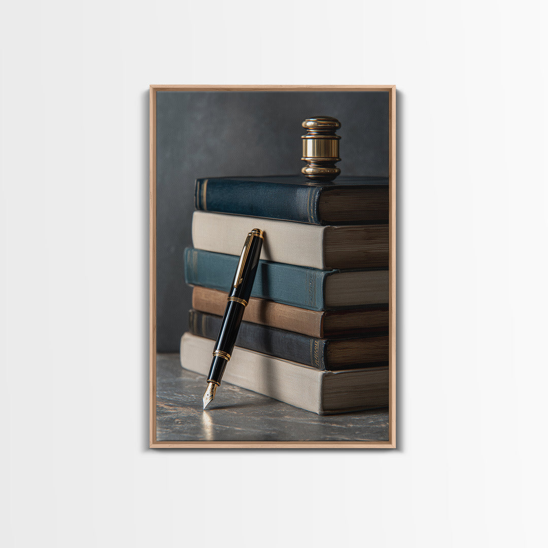 Dignified Law Books and Fountain Pen Still Canvas Print, Law Office Art, Contemporary Art, Office Decor, Fine Art, Counsel, LOA-2x3-58