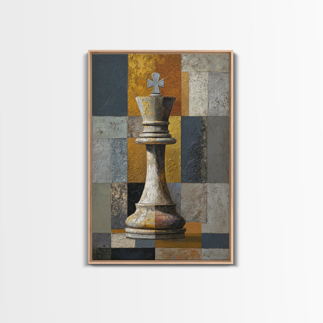 Single Chess King Framed Canvas Print, Law Office Art, Minimalist Decor, Office Decor, Fine Art, Counsel, Poster Print, LOA-2x3-78