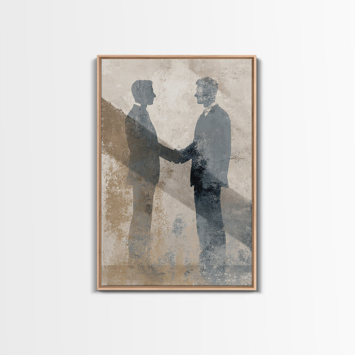 Diplomatic Handshake Silhouette Canvas Print, Law Office Art, Wall Decor, Office Decor, Abstract Art, Counsel, Floral Art, LOA-2x3-99