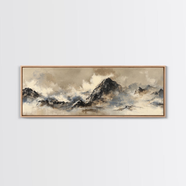 Ink Wash Mountain Symbolizing Stability Framed Canvas Print, Law Office Art, Fine Art Print, Office Decor, Oil Painting, LOA-3x1-60