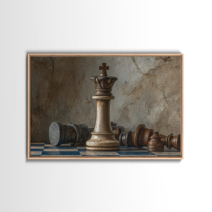 Single Chess King Framed Canvas Print, Law Office Art, Minimalist Decor, Office Decor, Fine Art, Counsel, Poster Print, LOA-3x2-2