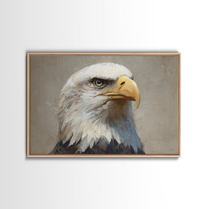 Eagle Portrait with Solemn Presence Canvas Print, Law Office Art, Metal Wall Decor, Office Decor, Counsel, Home Office Decor, LOA-3x2-34