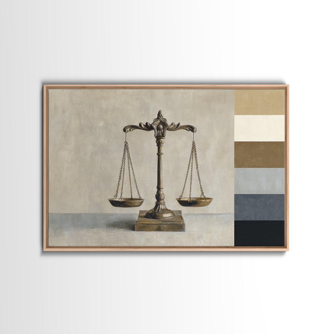 Classical Scales of Justice Framed Canvas Print, Law Office Art, Metal Wall Decor, Office Decor, Counsel, Home Office Decor, LOA-3x2-5