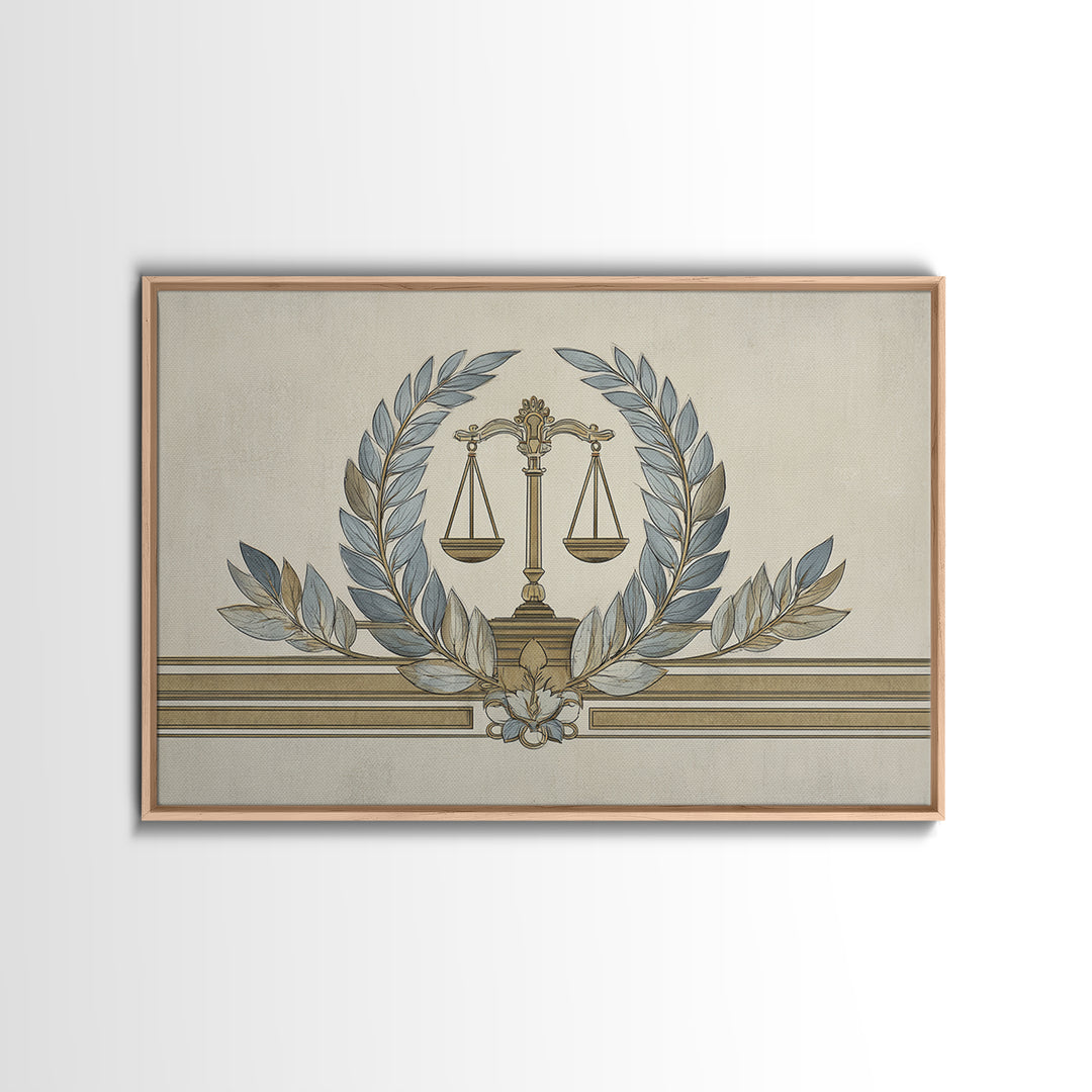 Minimal Line Drawing of Scales and Laurel Canvas Print, Law Office Art, Office, Office Decor, Abstract Art, Counsel, LOA-3x2-62