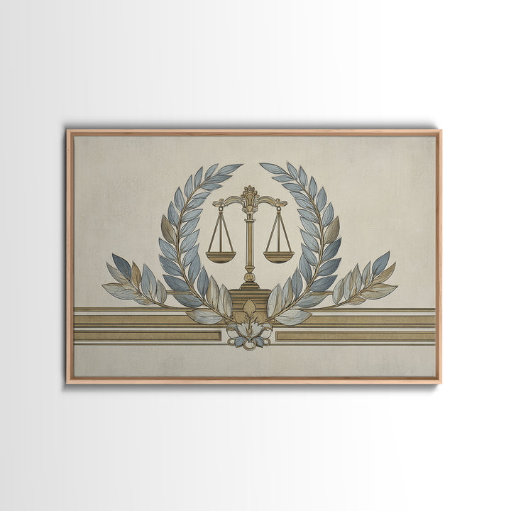 Minimal Line Drawing of Scales and Laurel Canvas Print, Law Office Art, Office, Office Decor, Abstract Art, Counsel, LOA-3x2-62