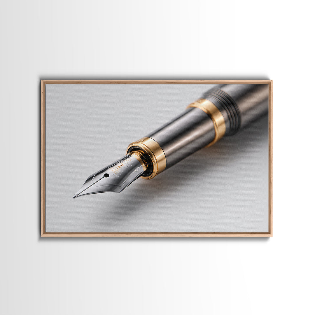 Fountain Pen Nib Closeup Framed Canvas Print, Law Office Art, Home Decor, Office Decor, Fine Art, Counsel, Minimalist Decor, LOA-3x2-99