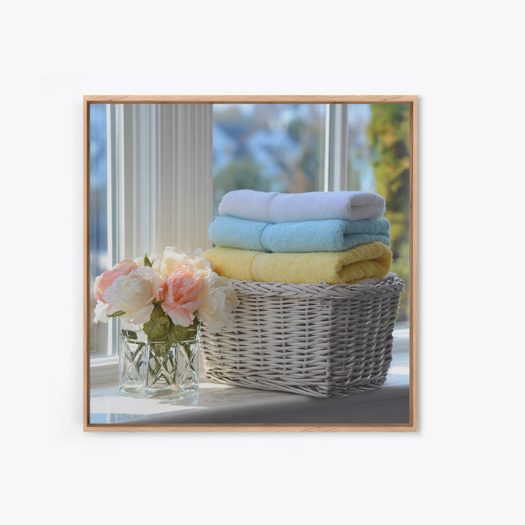 Basket of Folded Towels Canvas Print, Laundry Room Art, Farmhouse Wall Art, Living Room Decor, Fine Art, Clean, Fine Art Print, LRA-1x1-14
