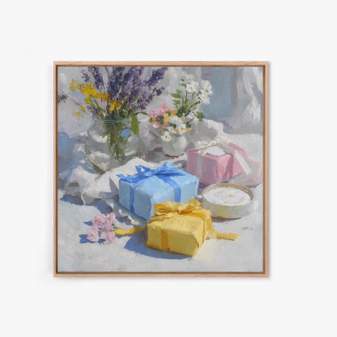 Lavender Sachet and Ribbon Still Life Canvas Print, Laundry Room Art, Gallery Wall Prints, Living Room Decor, Fine Art, Clean, LRA-1x1-17