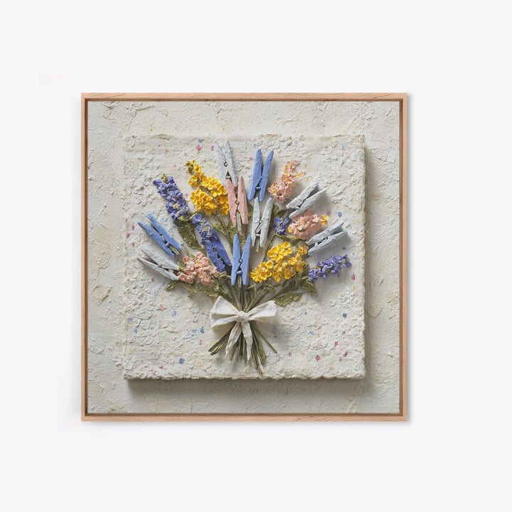 Clothespin Bouquet in Folk Art Style Canvas Print, Laundry Room Art, Oil Painting, Living Room Decor, Fine Art, Clean, LRA-1x1-20