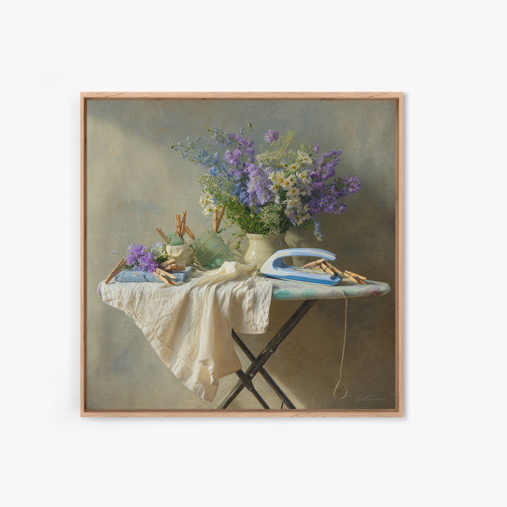 Ironing Board Still Life Framed Canvas Print, Laundry Room Art, Downloadable Art, Living Room Decor, Watercolor Art, Clean, LRA-1x1-24