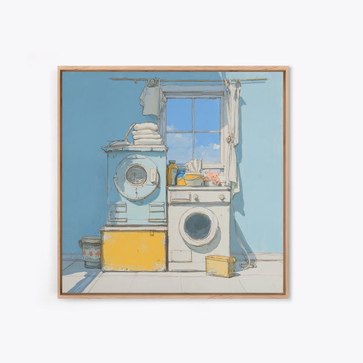 Retro Iron Illustration Framed Canvas Print, Laundry Room Art, Statement Artwork, Living Room Decor, Abstract Art, Clean, LRA-1x1-33