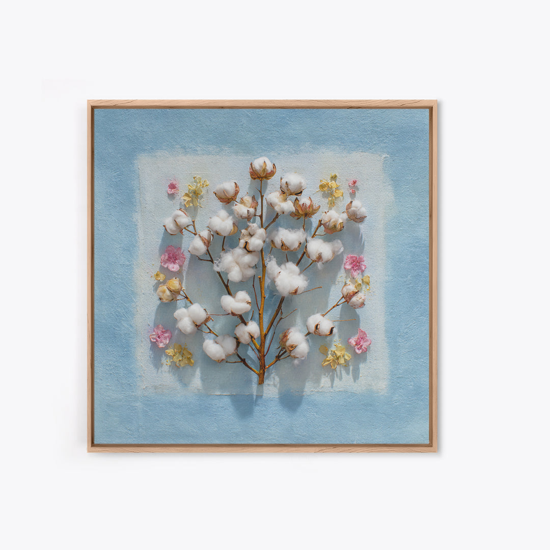 Fresh Cotton Branch Botanical Study Canvas Print, Laundry Room Art, Apartment Wall Art, Living Room Decor, Fine Art, Clean, LRA-1x1-55