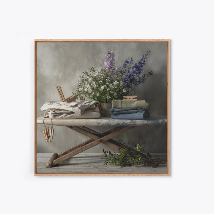 Ironing Board Still Life Framed Canvas Print, Laundry Room Art, Gallery Wall Prints, Living Room Decor, Fine Art, Clean, LRA-1x1-72
