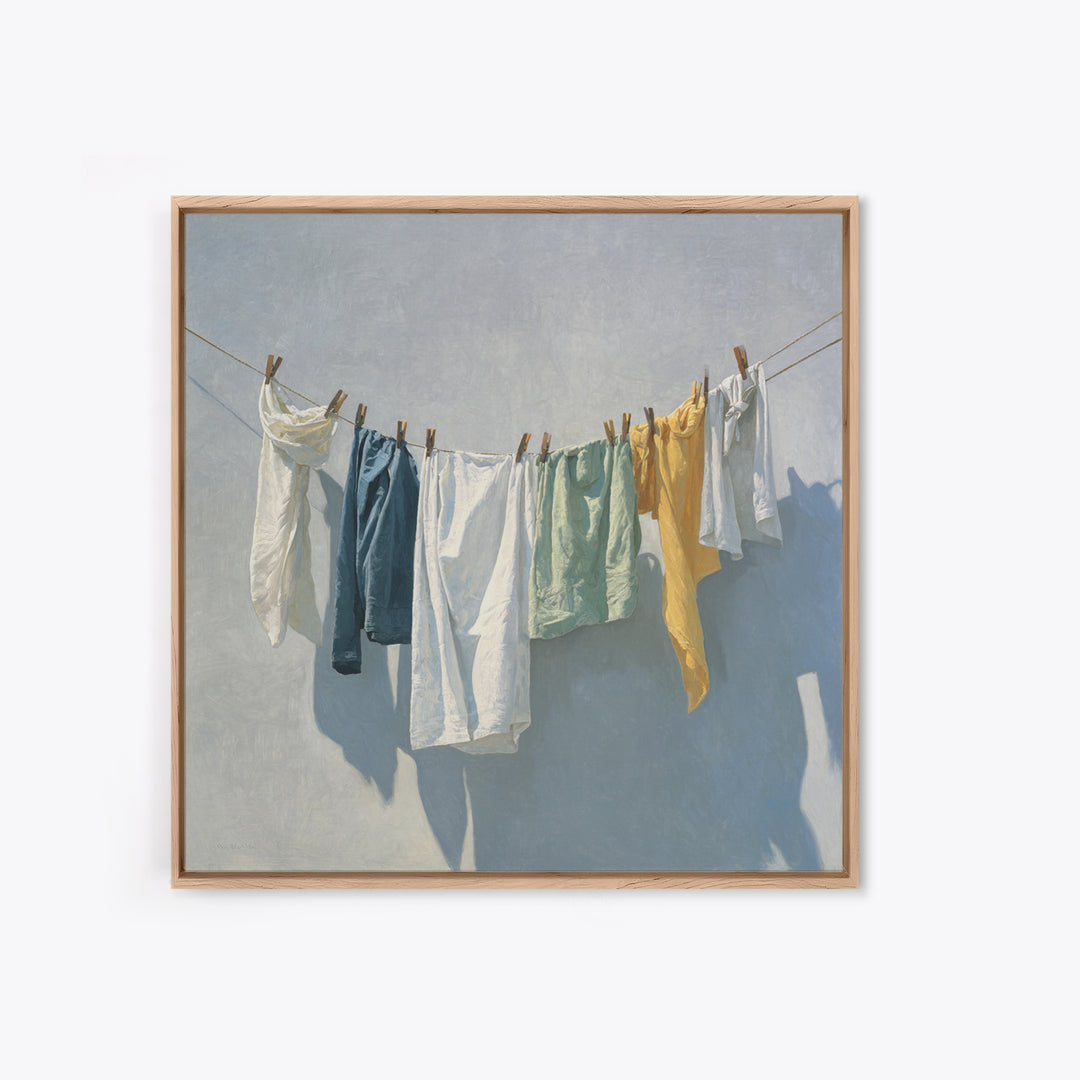 Clothesline with White Linens Blowing in Sunshine Canvas Print, Laundry Room Art, Art Print, Living Room Decor, Clean, LRA-1x1-73