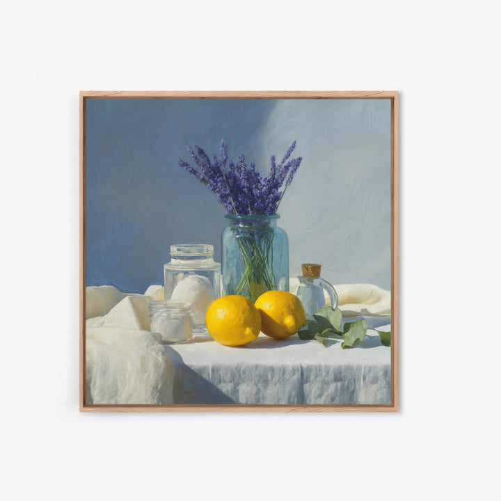 Lemon and Clean Linen Still Life Canvas Print, Laundry Room Art, Modern Decor, Living Room Decor, Abstract Art, Clean, LRA-1x1-75