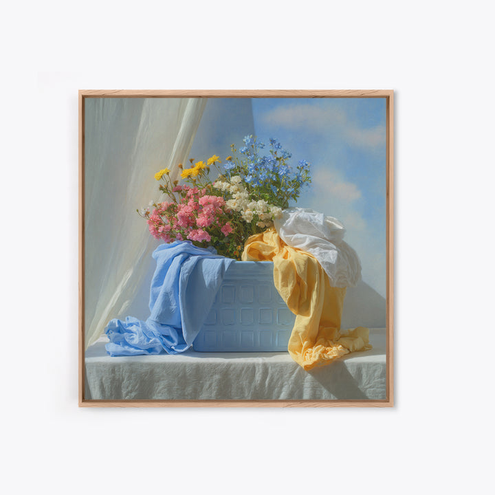 Blue Laundry Basket Canvas Print, Laundry Room Art, Room Decor, Living Room Decor, Fine Art, Clean, New Home Gift, LRA-1x1-77