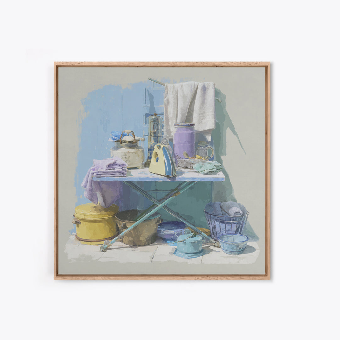Retro Iron Illustration Canvas Print, Laundry Room Art, Textured Painting, Living Room Decor, Fine Art, Clean, New Home Gift, LRA-1x1-81